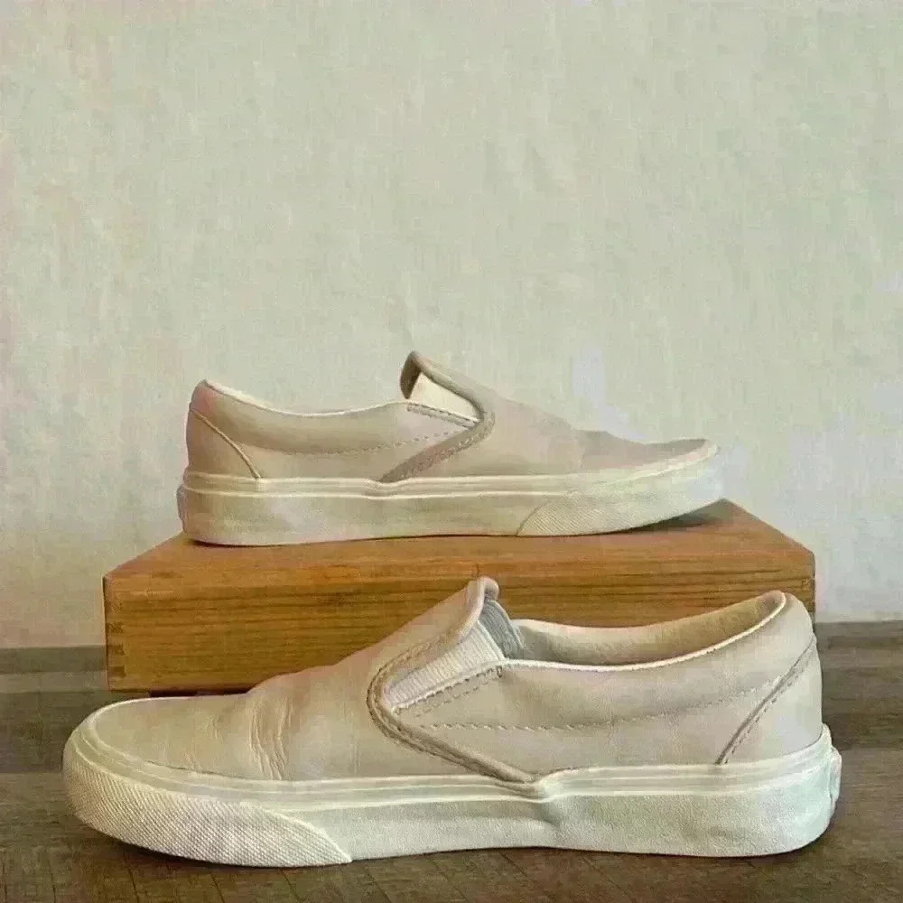 Vans pale pink leather slip ons SIZE 5 (men)  6.5 (women)